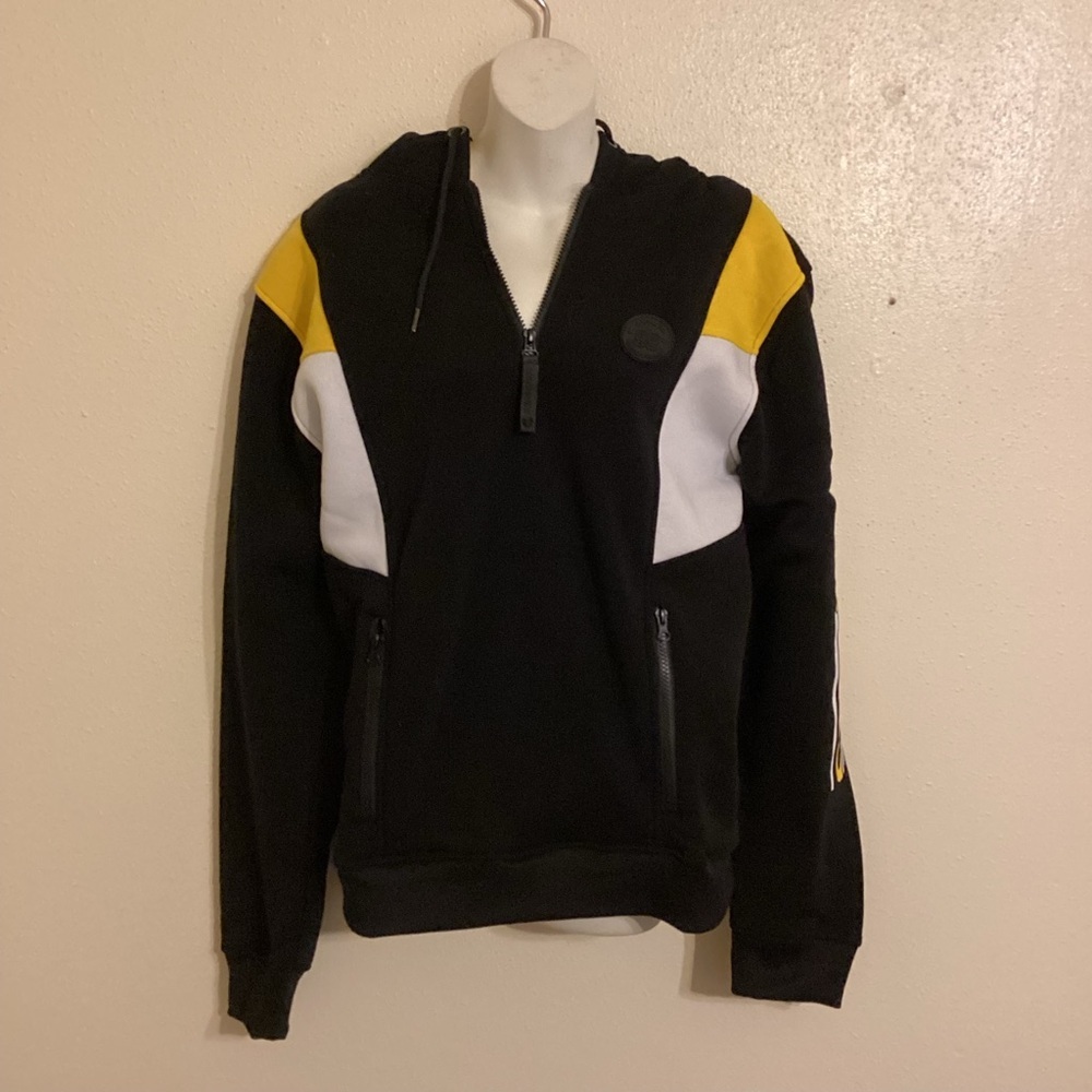 NWT Akademiks Men’s Black Color Block Graphic Hoodie Size Large